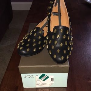 N.Y.L.A. Black and Gold Studded Women's Loafers